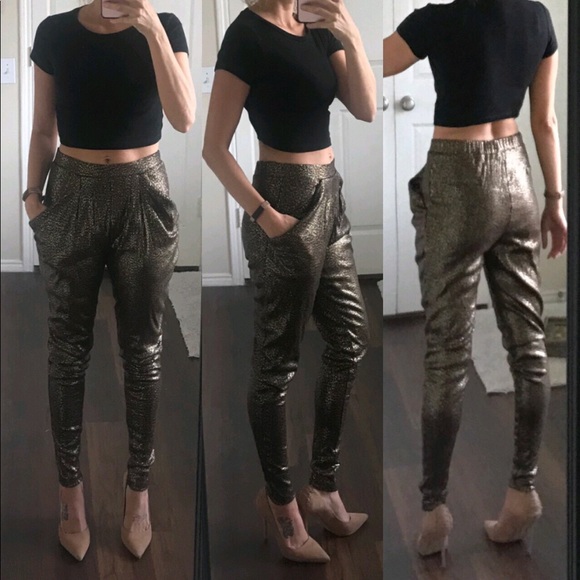 Zara Pants - Zara black gold bronze sequin stretchy harem pants